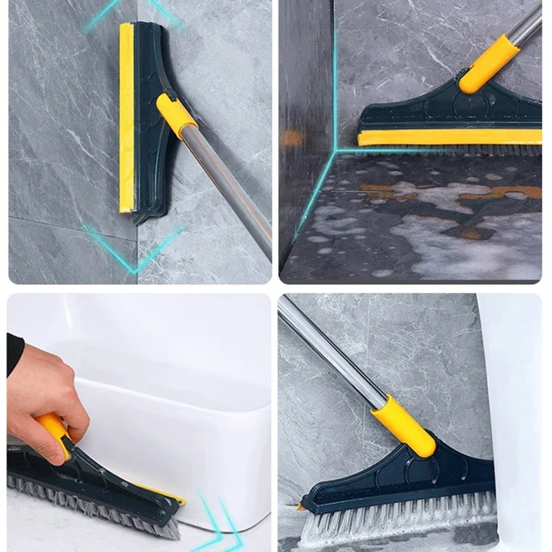 Rotating Floor Scrub Brush Long Handle Windows Squeegee Stiff Bristle Broom Mop 2In1 for Bathroom Kitchen Floor Crevice Cleaning 4