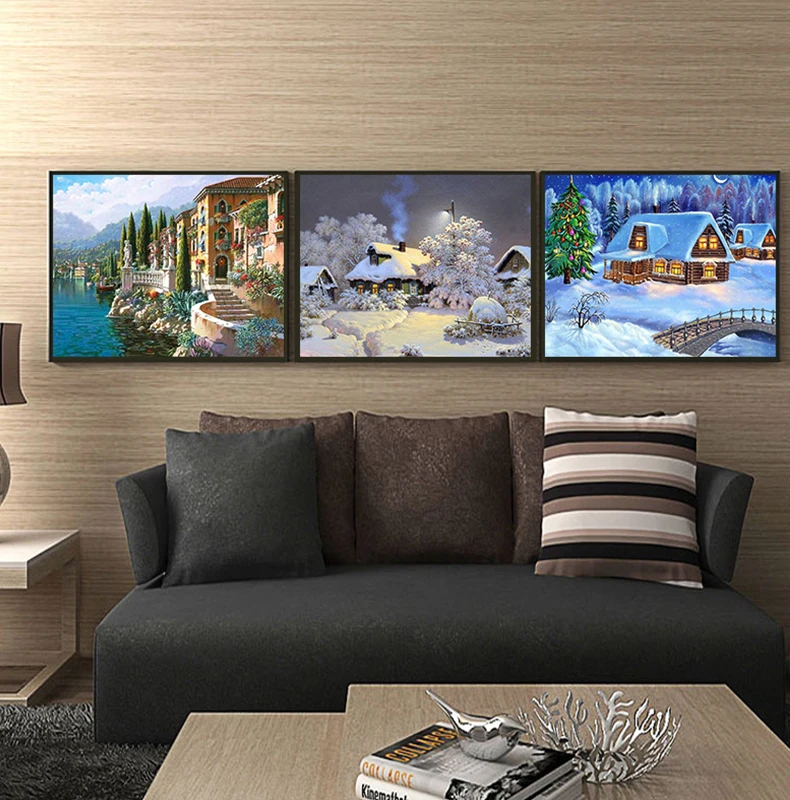 Diamond Painting Landscape Winter Harbor Cross Stitch Kit 5D DIY Full Round Diamond Embroidery Mosaic Art Deco Gift