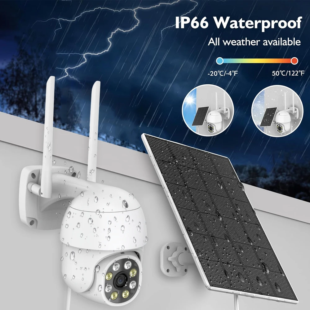 Tuya Smart 3MP Battery Solar Powered WiFi Wireless PTZ Outdoor PIR Motion Tracking Patrol PIR Security Surveillance FHD Camera