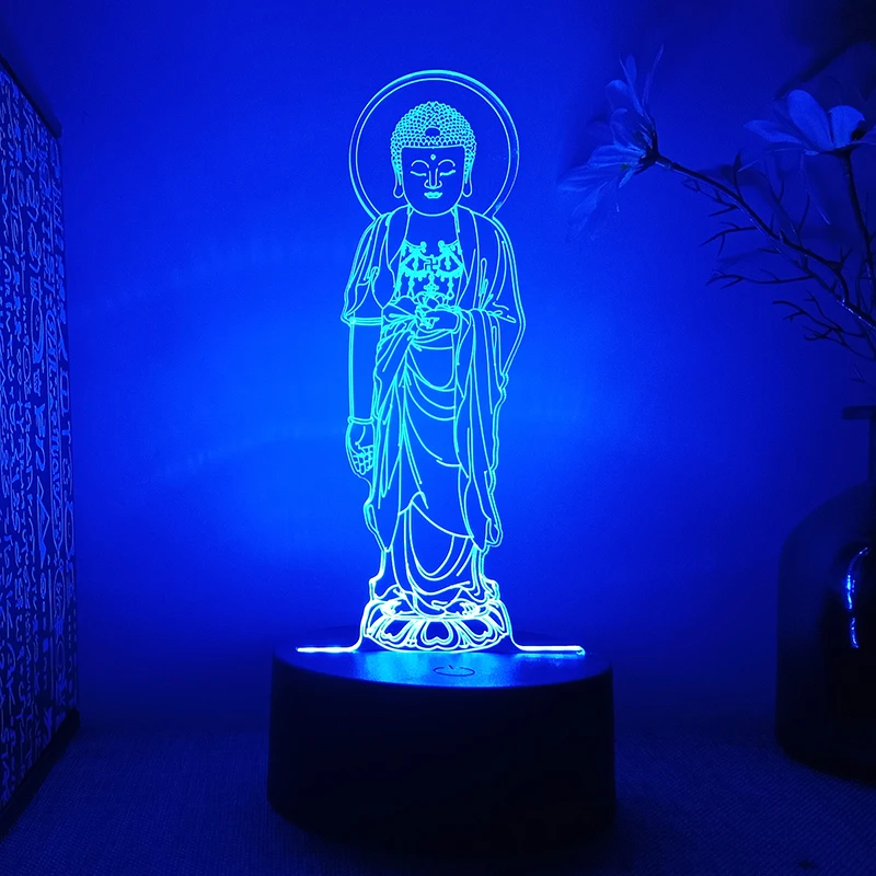 

Буддизм Taoism Будда фигурка Аватара 3d Светодиодная лампа для спальни Бог богатства ночники декор комнаты праздничный подарок