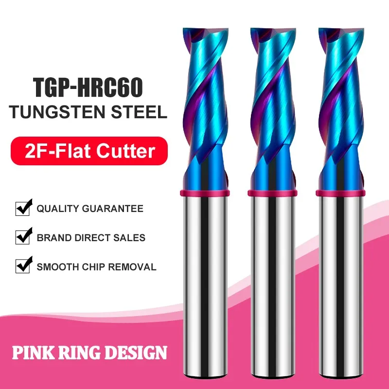 

AZZKOR TGP-HRC60 2F Endmills Color-Ring Blue Nano Coating Tungsten Steel Carbide Flat bottom Milling Cutter For CNC Mechanical
