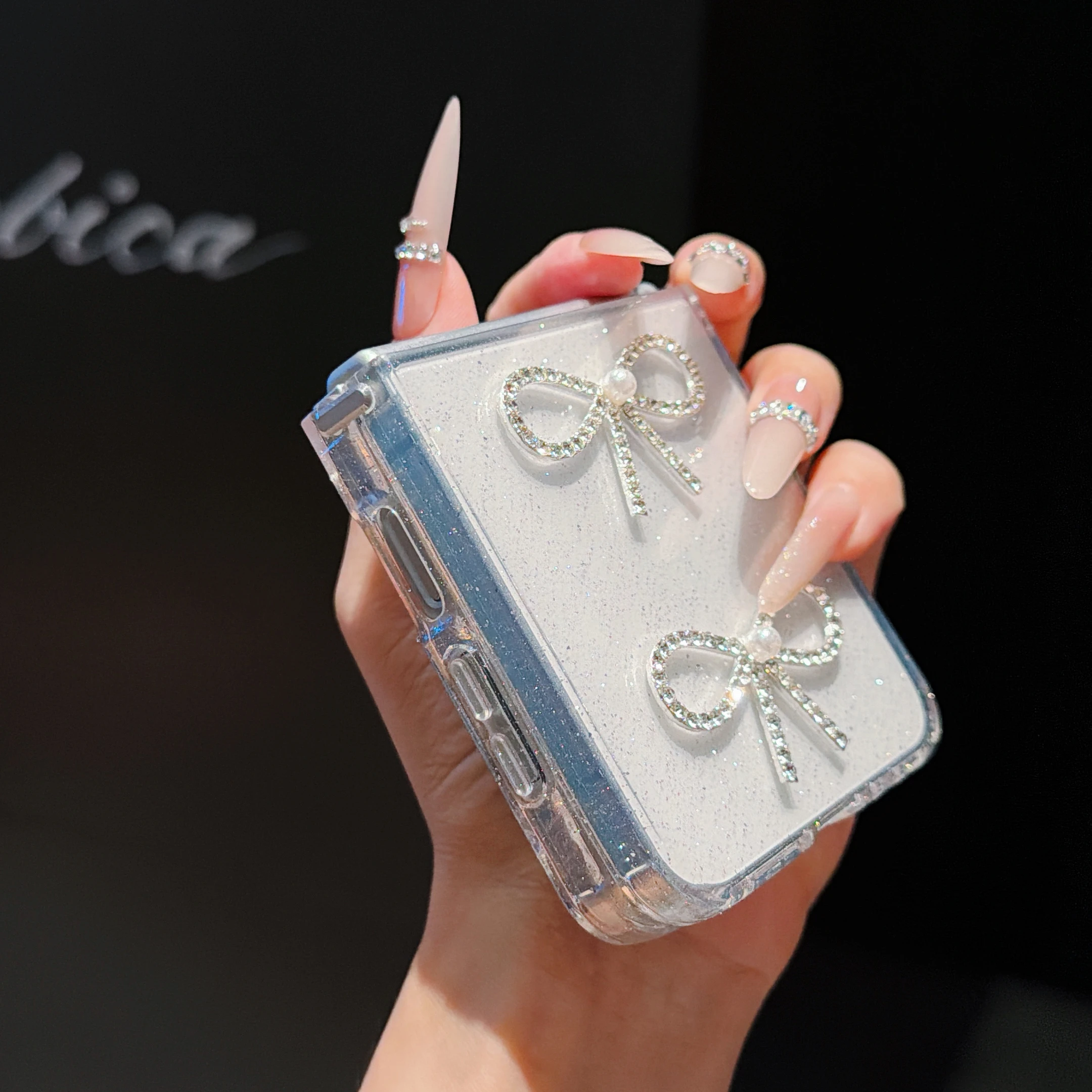 Premium 3D Glitter Rhinestone Bowknot Fold Case - Shockproof Soft Cover