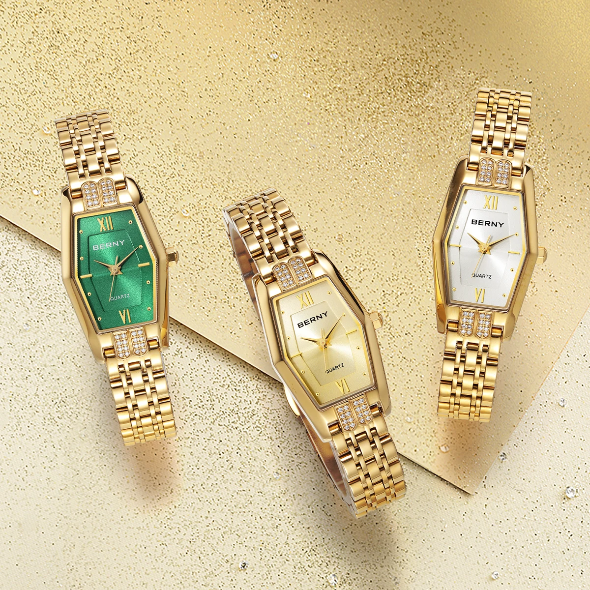 ساعات بيرني الذهبية للنساء أنيقة ورائعة وسداسية لل...