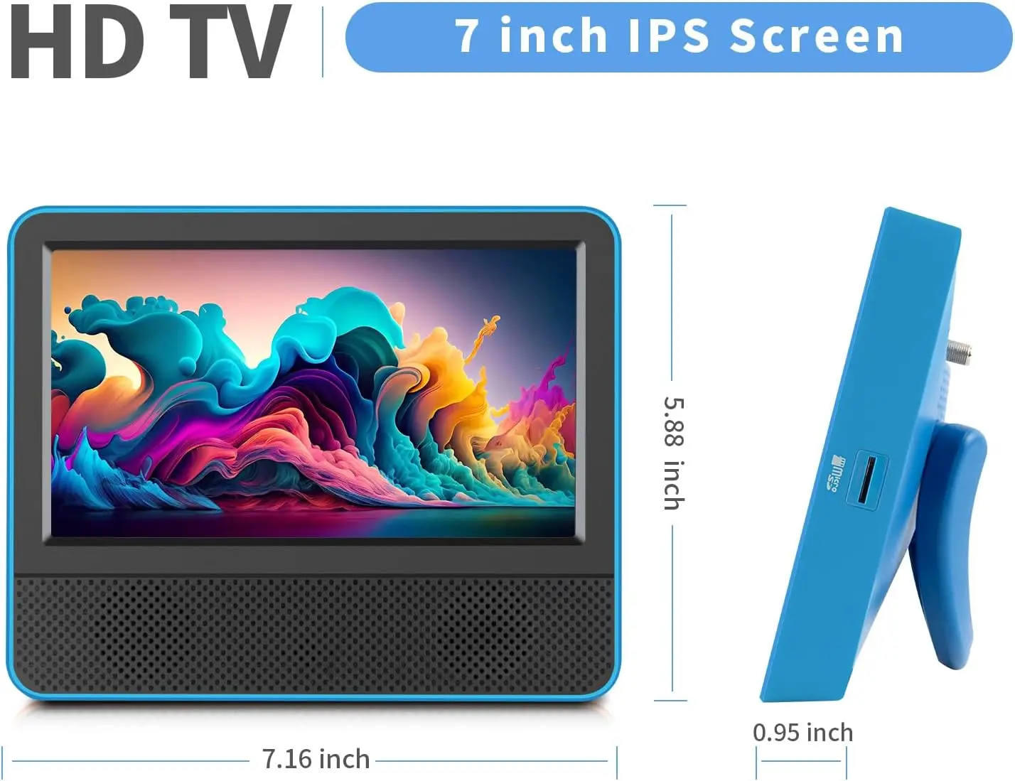 7' Portable Mini TV and IPS 1080P Screen-Digital ATSC Tuner-Headphones Out-USB/TF Port-HDMI Input,DC-12V for Camping Caravan