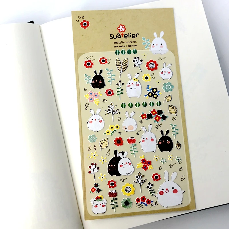 Suatelier Bonny Stickers For Scrapbooking Cute Rabbit Bunny Junk Journal Sticker Diary Album DIY Deco Craft Supplies No.1001
