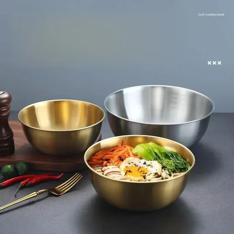 Stainless Steel Bowl Korean Ramen Bowl Fruit Salad Mixing with Scale