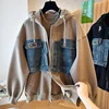 plus Size Hoodie Zipper Denim Patchwork Loose Casual Korean Sle Women's Autumn Winter Jaet for And Pear Body pes