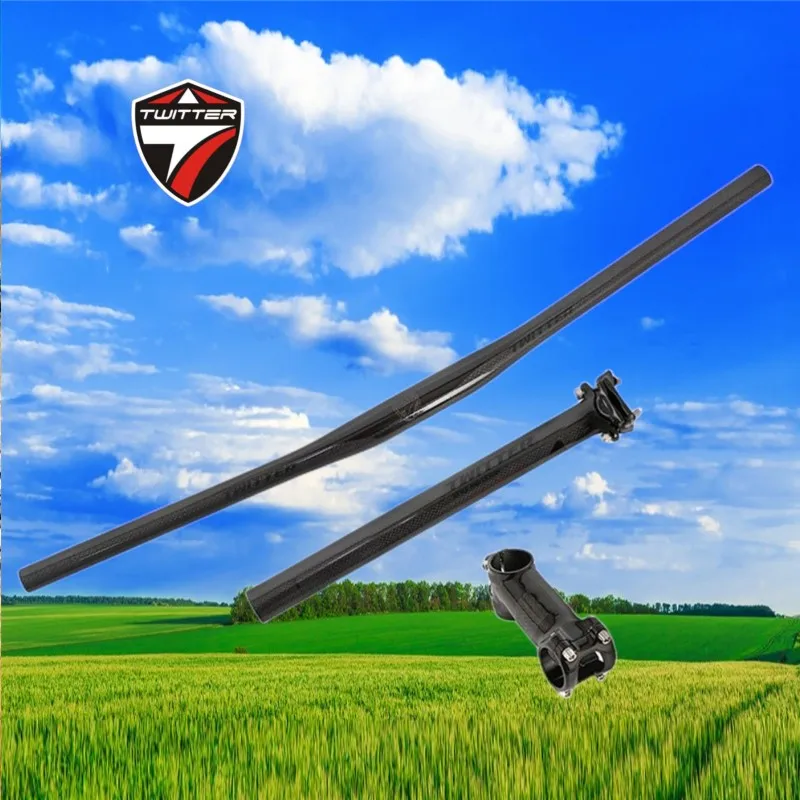 

TWITTER carbon fiber mountain bike handlebar three-piece set of straight handle horizontal handle vertical seat tube accessories