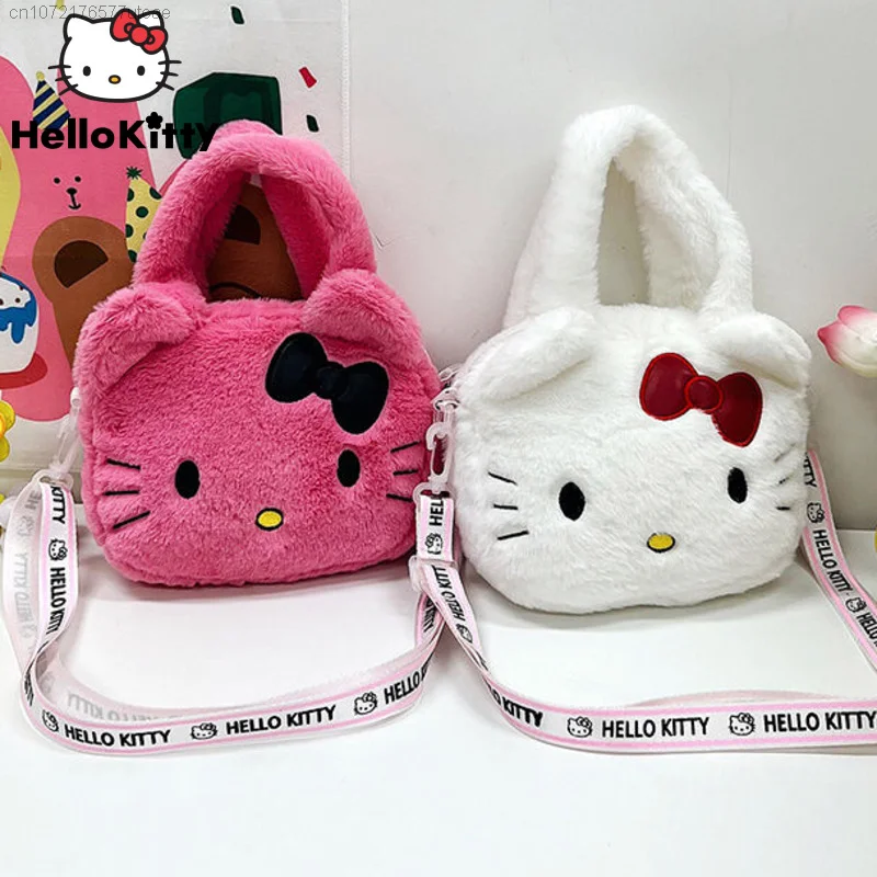 

Sanrio New Fluffy Hello Kitty Sweet Kawaii Bag Women Crossbody Bag Korean Style Fashion Zipper Furry Cartoon Handbag Message Bag