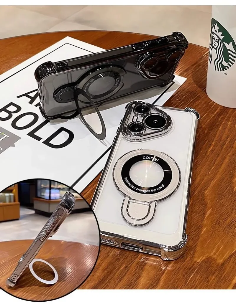 Luxury Transparent Electroplating Magnetic Airbag Bracket Case