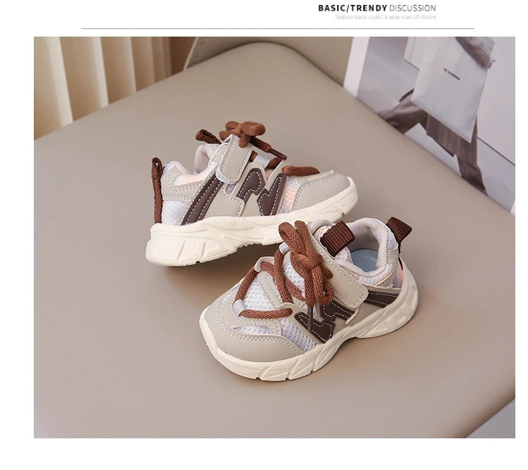 Baskets pour enfants en maille marron respirantes et légères pour garçons et filles, chaussures de tennis tendance antidérapantes et souples pour enfants et bébés_voghion.com
