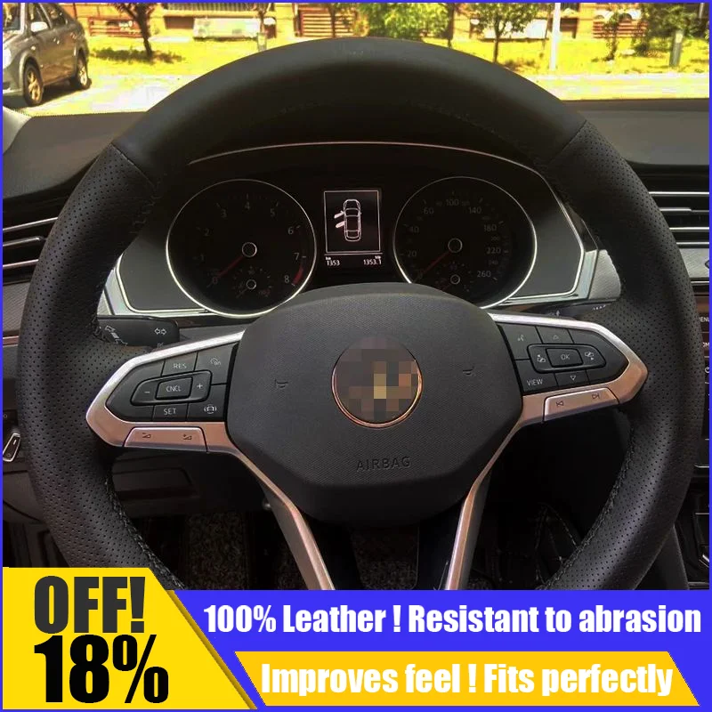 

Leather Car Steering Wheel Cover Fit For Sharan Passat Caddy Touran Tiguan 2015-2021 Teramont Atlas T-Roc T-cros Car Accessories