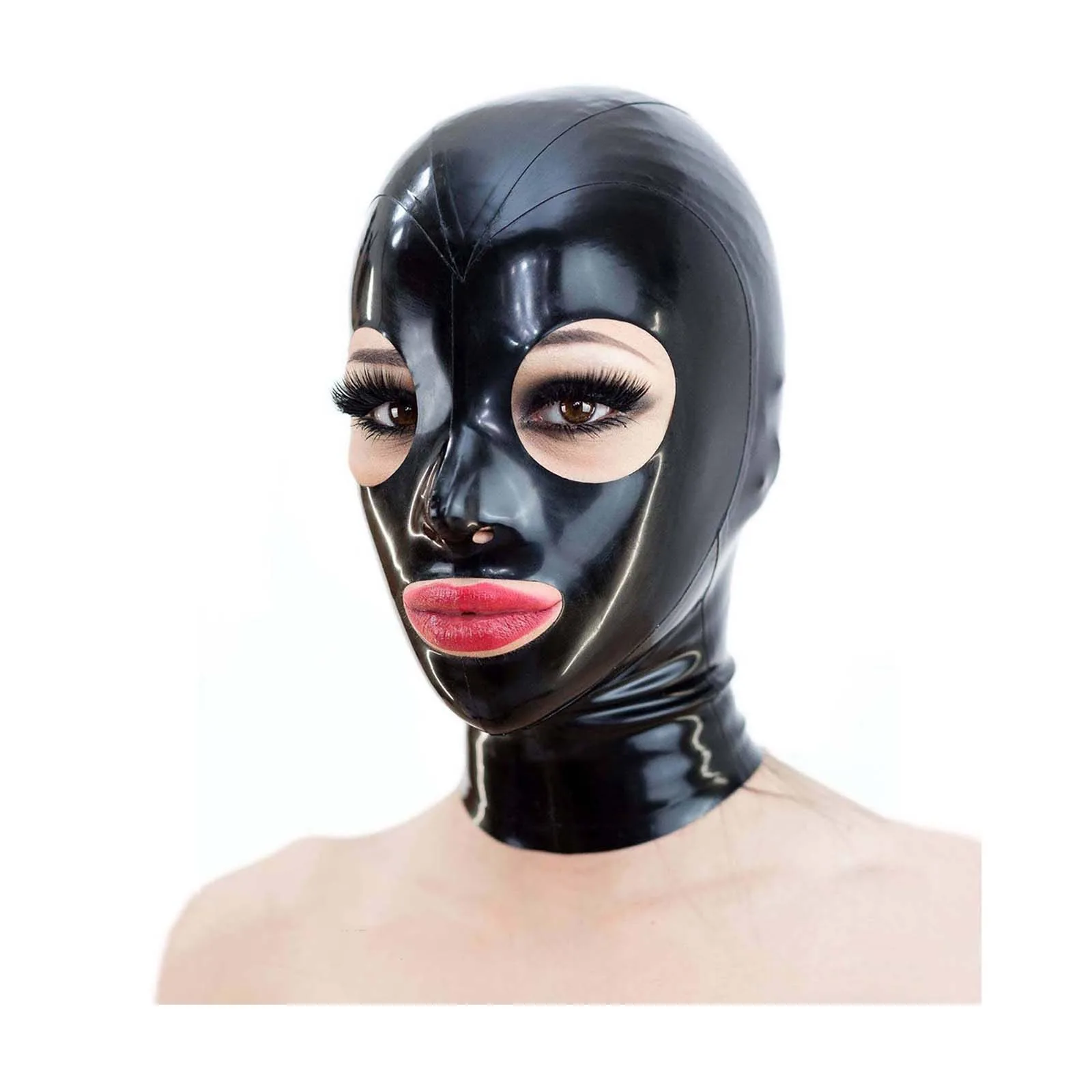 

MONNIK Ladies Black Latex Hood Single Color with Rear Zipper and Round Eyes for Costume Catsuit Cosplay Party