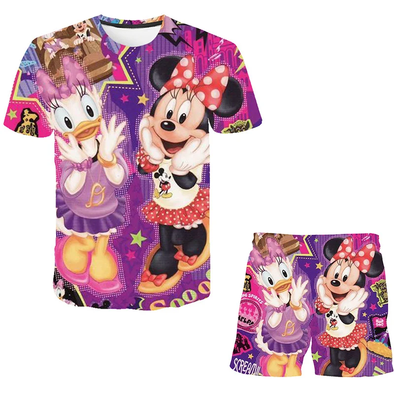 

2Pcs / Set Summer Clothing Baby Short Sleeve T shirt + Casual Shorts Suits Printed Minnie Cartoon Sets For Girls Fashion Set