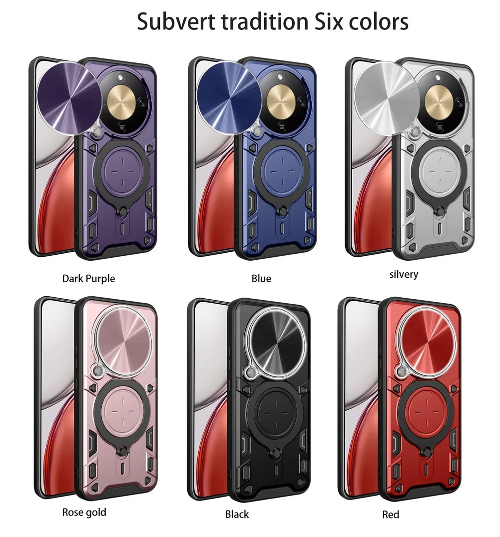 Heavy Duty Shockproof Armor Case with Magnetic Ring Holder and Slide Lens Protection