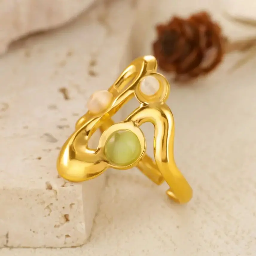 Fashion Natural Stone Wave Rings For Women