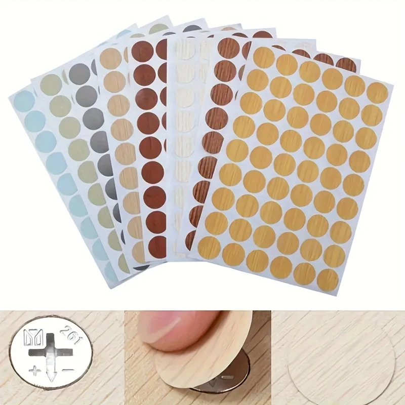 54개 가구 나사 구멍 커버 스티커 - 캐비닛 및 선반 수리용 자가 접착식 PVC 장식 나사 커버, 21mm 플라스틱 숨김 나사 헤드, 목재 질감 효과 커버, 간편하게 부착 가능