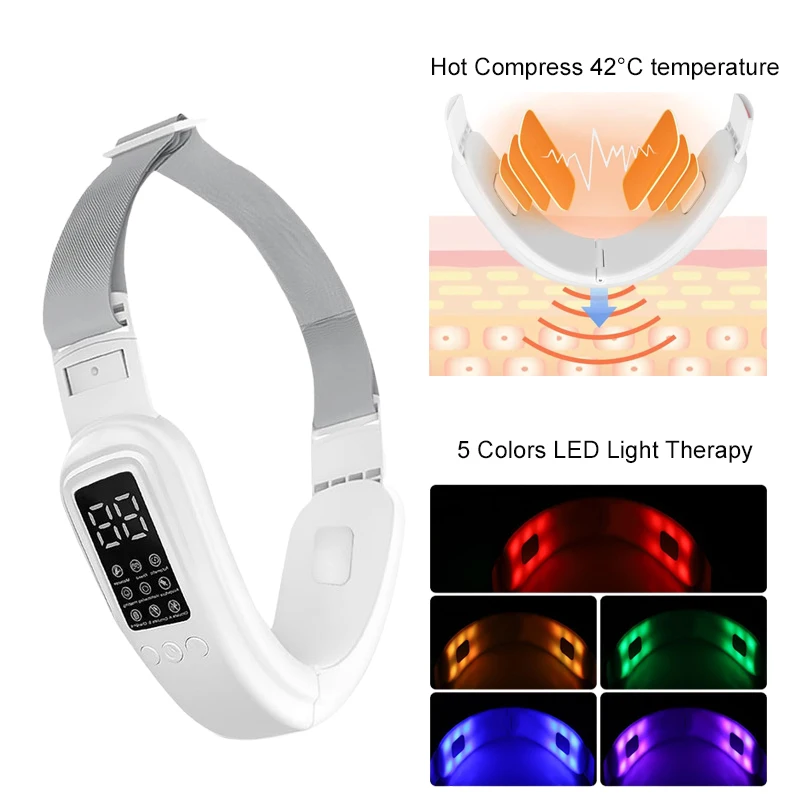 New EMS Microcurrent Electric V-Face Machine Face Lifting Device Hot Compress Vibration Facial Massager Double Chin Remover Tool