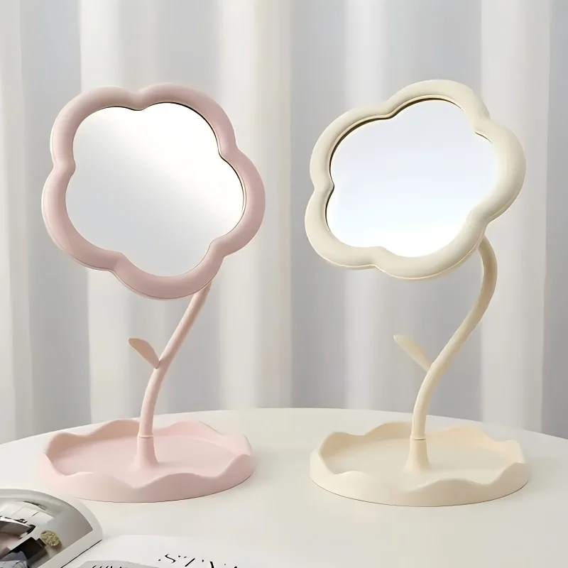 Cute 1pc Flower Shaped Makeup Mirror | Desk Vanity Mirror with Storage, Cute Sunflower Makeup Mirror HD Makeup Mirror