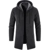 Autumn And Winter Men's Zipper Hooded Cardigan Sweater Coat  Warm Medium Long Cardigan Casual Solid Color Knitted Sweatercoat