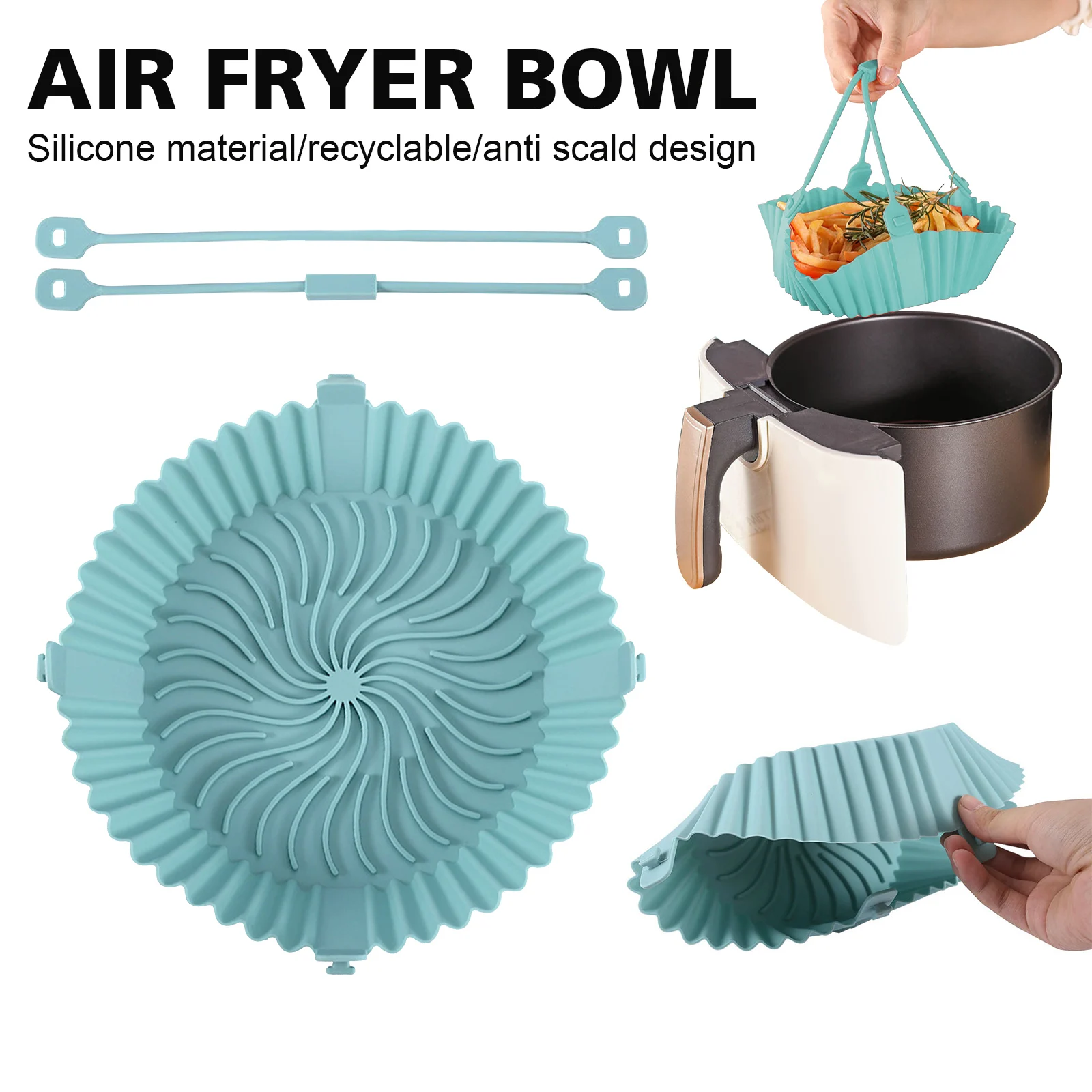 Reusable Air Fryer Baking Tray Silicone Airfryer Liner Oven Mat with Handle Basket Pizza Fried Chicken Grill Pan Mat For Kitchen