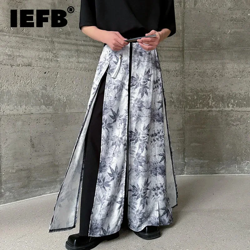 

IEFB Chinese Style Casual Pants Print Multi-piece Patchwork Fashion Trend Loose Male Trousers Niche Design 2024 Summer New C5586