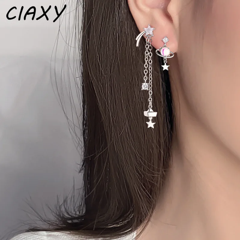 CIAXY Silver Color Asymmetrical Star Earrings for Women Fantasy