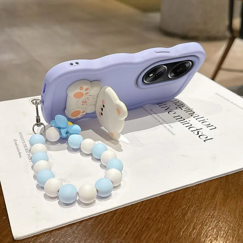 Wavy Cat Bracket Lanyard Silicone Phone Case Cover