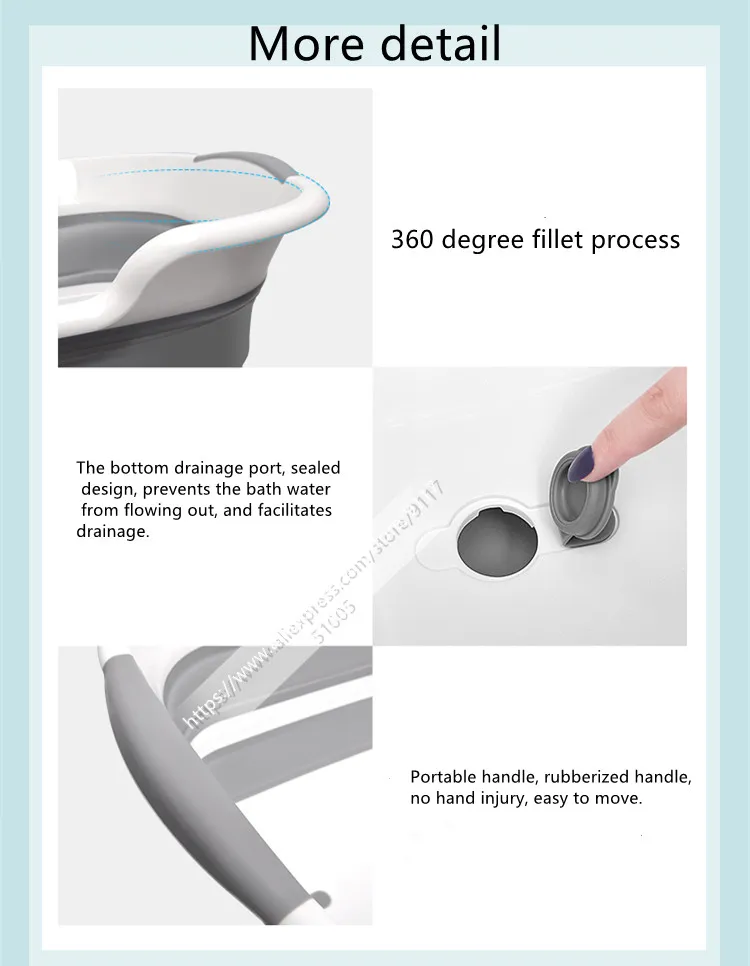 Supper Size Portable Bath Tub Folding Baby Shower Bathtub W/drain Pet Bath Tubs Safety Security Accessories Storage Basket