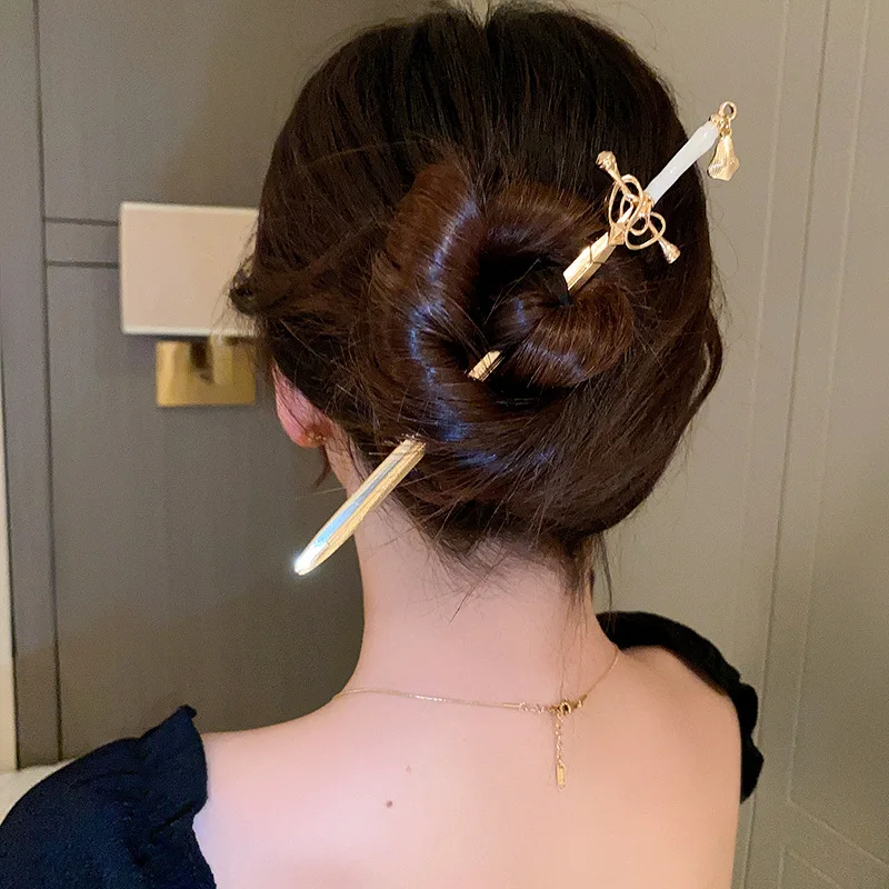 Fashion Hair Fork National Tide Lady Personality Chinese Style Set with Diamonds Shang Fang Sword Hairpin Alloy