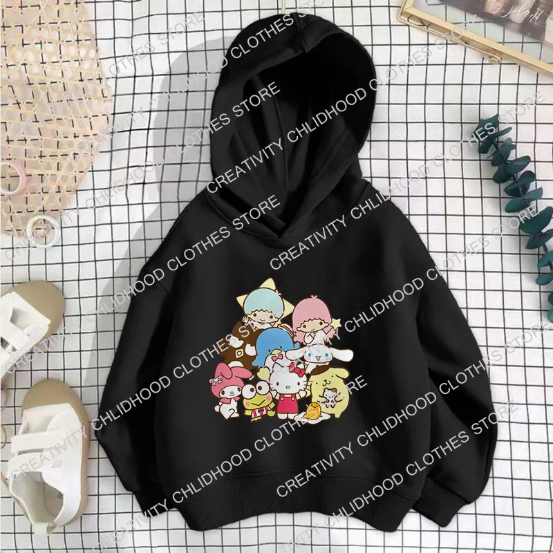 Hello Kitty Children's Hoodies Sweatshirt Kawaii Sanrio Pullover Fashion Anime Cartoons Casual Clothes Girls Boy Kids Warm Tops