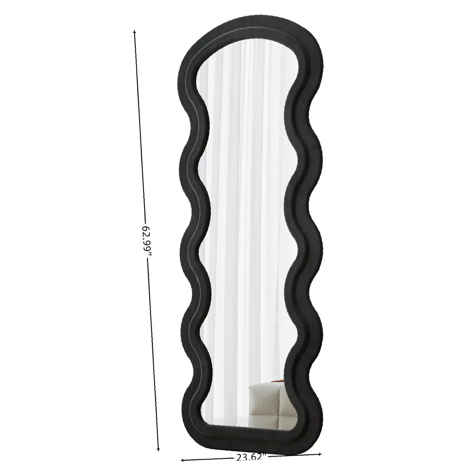 Full Length Mirror with Flannel Padded Wave Frame Large Standing Wall Hanging Mirror for Bedroom and Living Room
