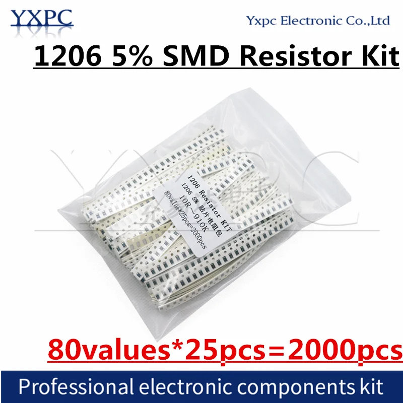 80values*25pcs=2000pcs 1206 SMD Resistor Kit Assorted Kit 1ohm-1M ohm 5% Sample Kit 2000pcs 1206 smd resistor assorted kit 10r 910k 80values x 25pcs 2000pcs sample kit chip fixed resistor diy