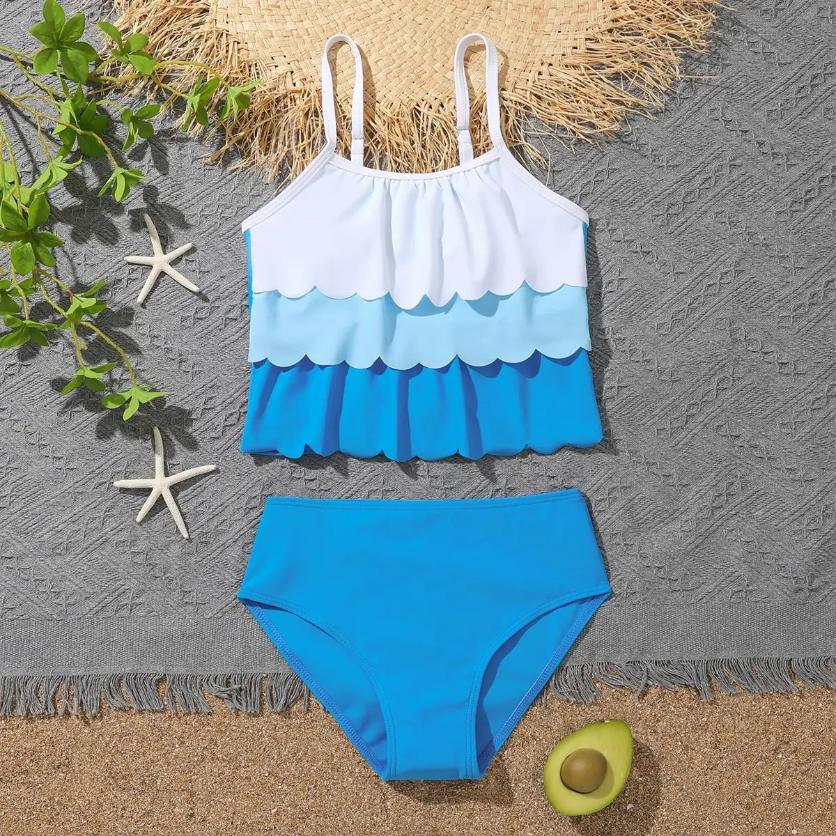 

Girls Two Pieces Color Block High Waist Bikini Sets Kids Ruffle Swimsuit Children's Bathing Suit Teen 7-12 Years Teens Swimwear