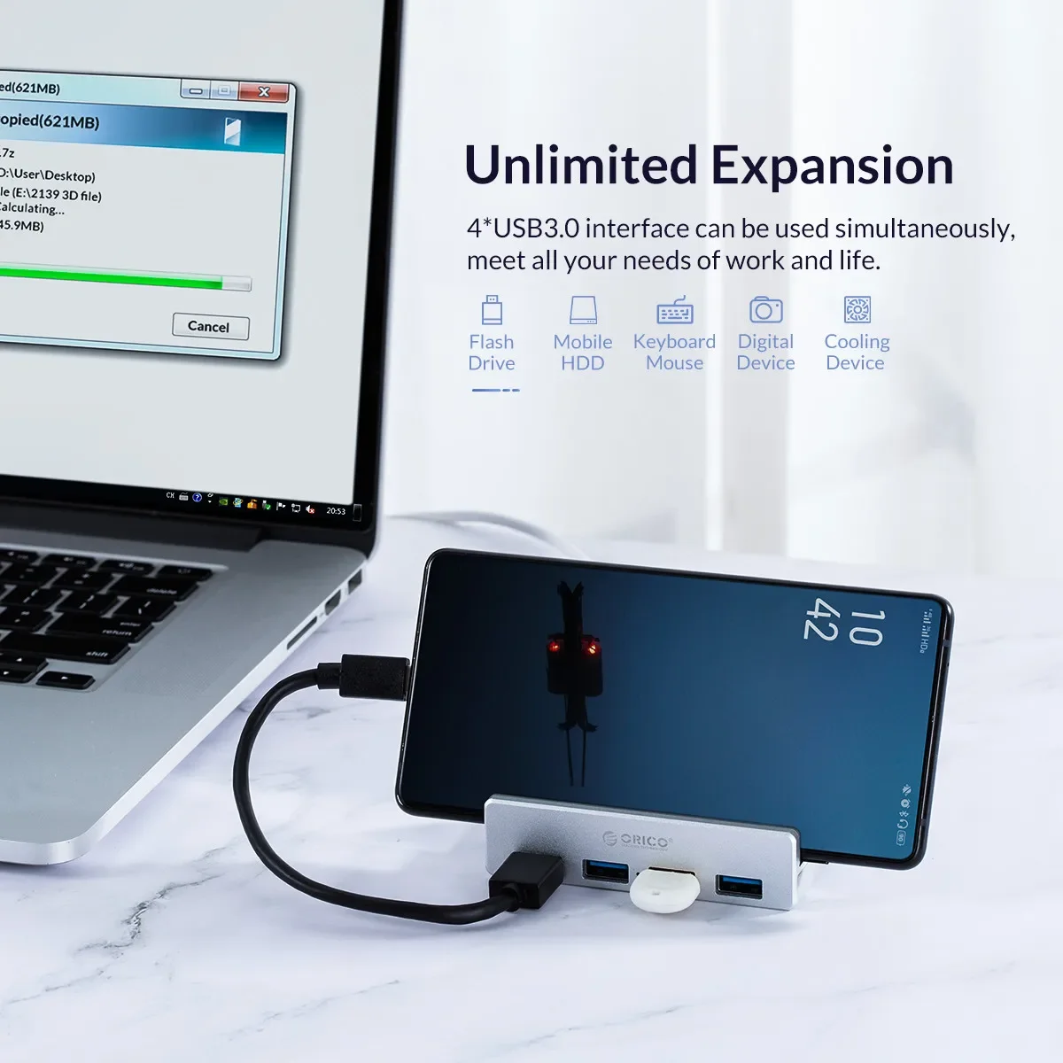 Orico Mh4pu Usb 3.0 Hub com Fonte de Alimentação Transmissão de Dados de 5gbps de Expansão em Alta Velocidade Adequado para Acessórios de Laptop Extensor Usb de Mesa - Imagem 3