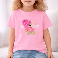 Ensemble t-shirt et short décontracté pour enfants, imprimé petit ours, col rond, manches courtes, 2 pièces, été 4