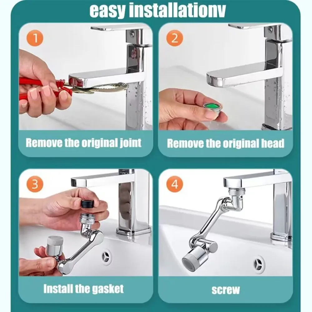 1080° Rotation Kitchen Faucet Extender Aerator Plastic Splash Filter Kitchen Washbasin Faucets Bubbler Nozzle Robotic Arm