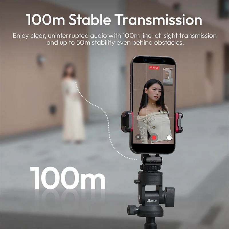 Ulanzi A200 Mini Mic 48kHz/24bit 100m Wireless Range SNR 75dB for Livestreaming Street Interviews Vlogging Wedding Videography