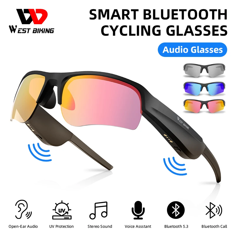 ROCKBROS Bluetooth Polarized Sunglasses Music Speaker Cycling Glasses Outdoor Sport, Black