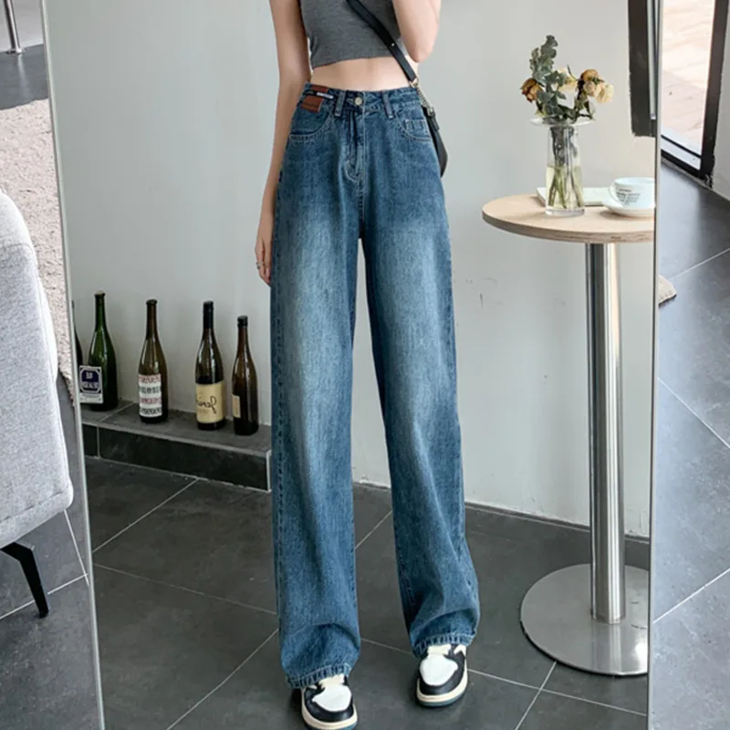 

Female Clothing Straight Leg Jeans Woman High Waist Women's Pants Korean Fashion Vintage Clothes Newjeans Streetwear Denim Y2k