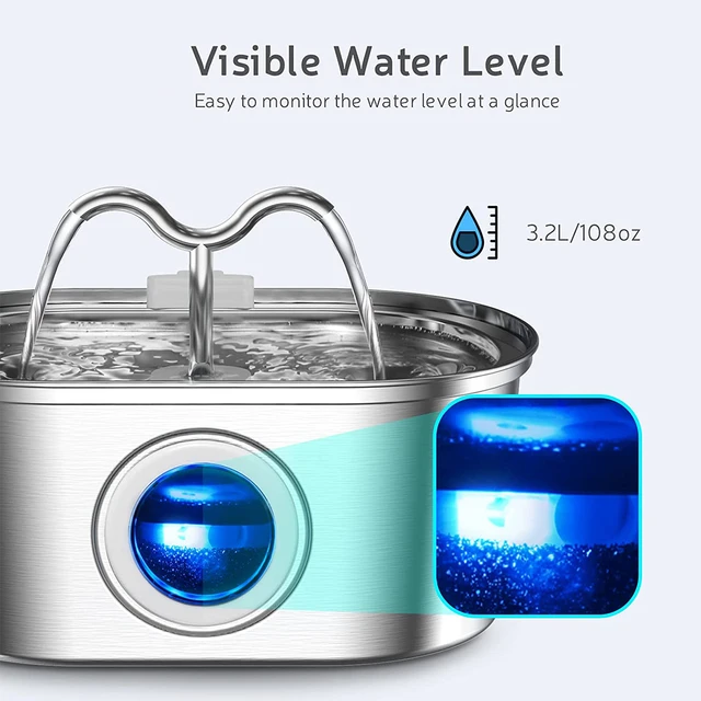 3.2L Stainless Steel Pet Water Feeder Auto Cat Fountain Smart Dog Water Dispenser Visual Window Drinking Bowl Pet Accessories 5