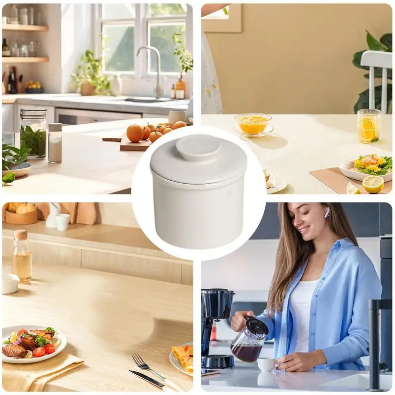 Butter Dish Crock With Lid Modern Round Ceramic Butter Holding Plates Spreadable Porcelain Keeper Cheese Storage Container