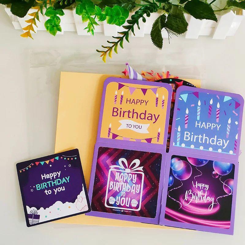New Colorful HAPPY BIRTHDAY 3D Card Creative Handmade Hollow Paper Carving Birthday Card 3D Box