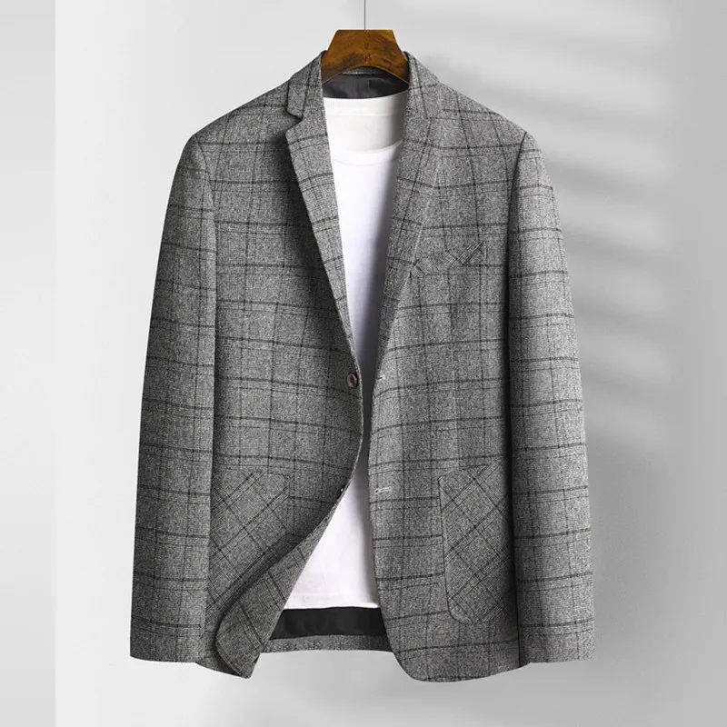 

High Quality Fashion Matching Handsome Trend Boutique Banquet New Plaid Business Casual Men's Single Suit Blazer Hombre