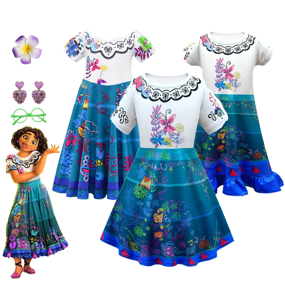 

ENCANTO Mirabel Cospaly Costume Child Disney Princess Dresses Bag Glasses Earrings Hair Accessories Carnival Dress Up For Girls