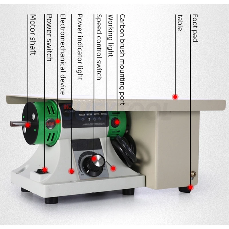 220V Electric Bench Polishing Grinding Machine Table Saw Sander Gem Jewelry Rock Grinder Desktop Lathe Polisher Adjustable Speed