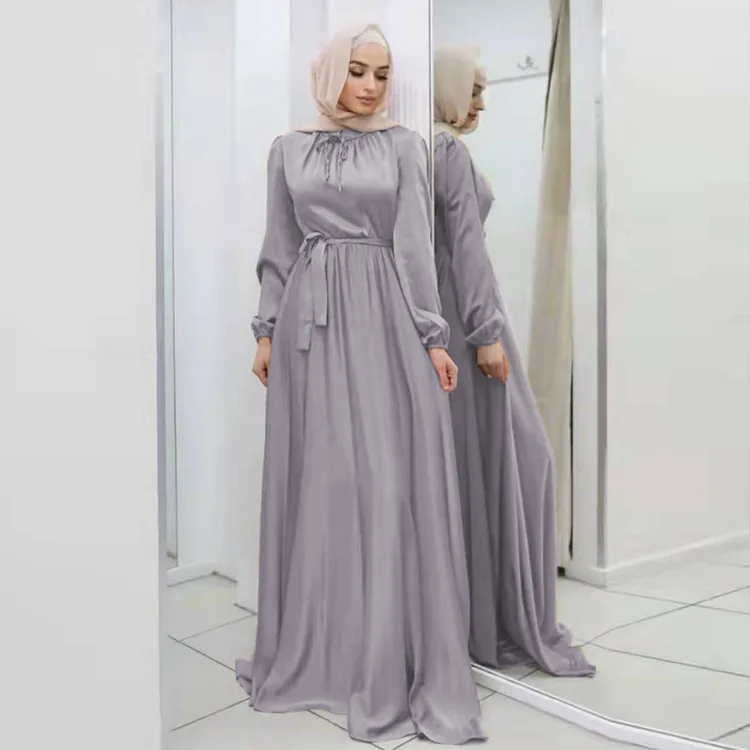 Hijab Satin Dress Muslim Fashion Abaya Dubai Turkey Arabic African Long Dresses for Women Islamic Modest Clothing Kaftan Robe