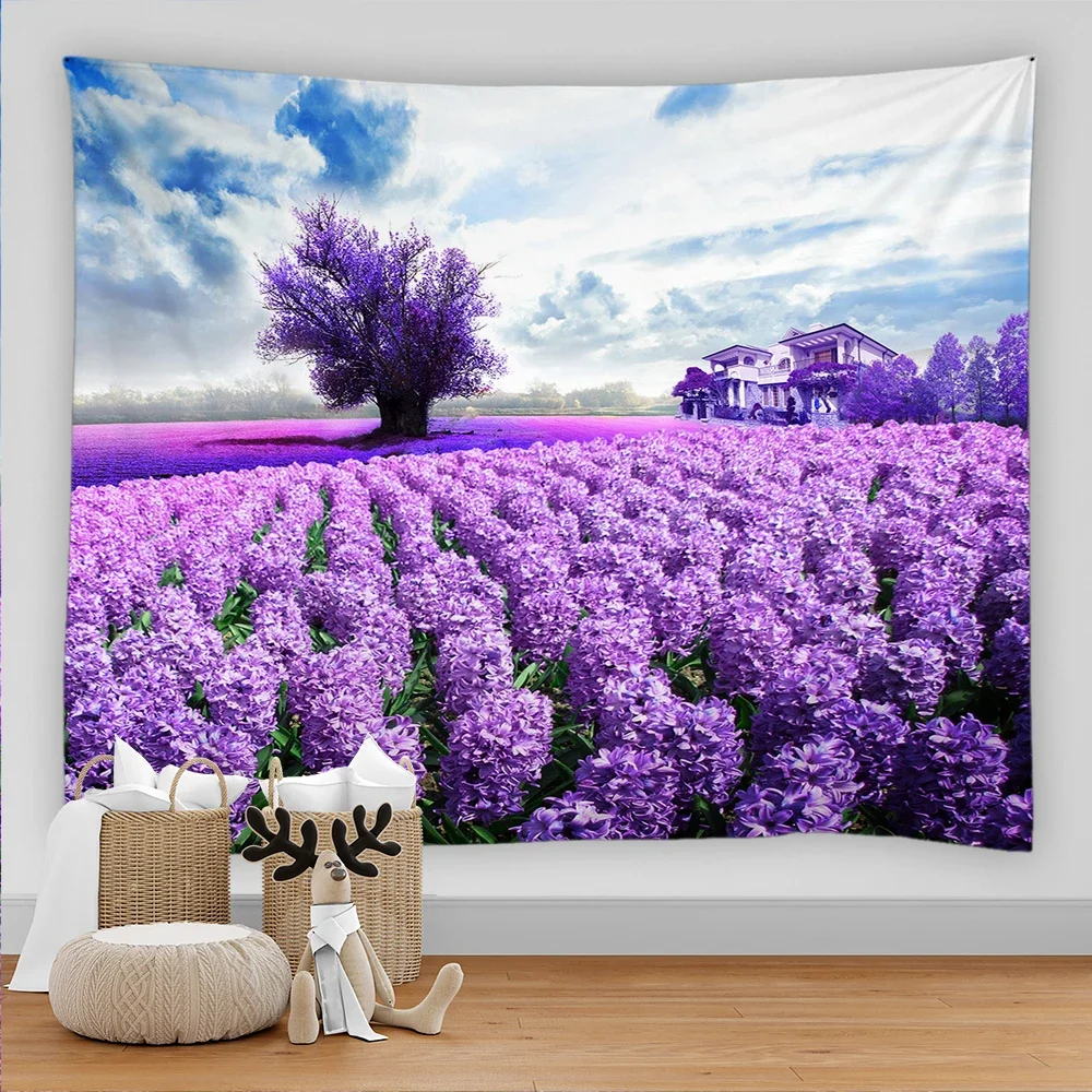 3D Printed Purple Lavender Flower Tapestry Rural Garden Scenery Wall Hanging Art Asthetic Room Decor Kawaii Room Accessories
