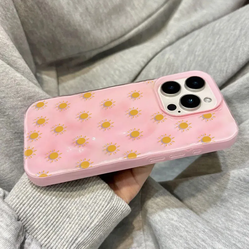 Luxury Yellow Sun Glossy Wave Texture Phone Case - Shockproof Soft Silicone Cover