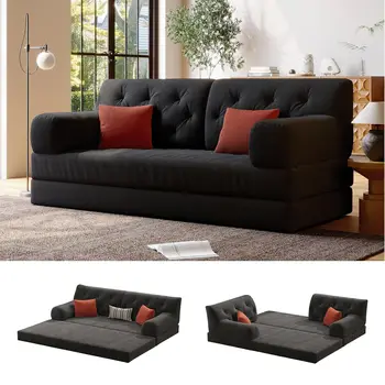 5-in-1 Folding Convertible Sofa Bed, Loveseat Sleeper with Pull-Out Bed, Floor Sofa Modular Futon Couch, 79 1